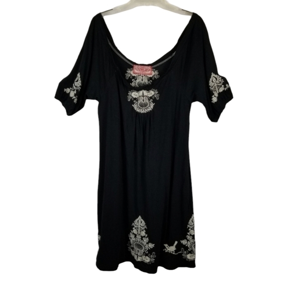 Johnny Was JWLA Black Embroidered Dress Pockets Boho Size Medium Soft Stretch - Picture 1 of 10